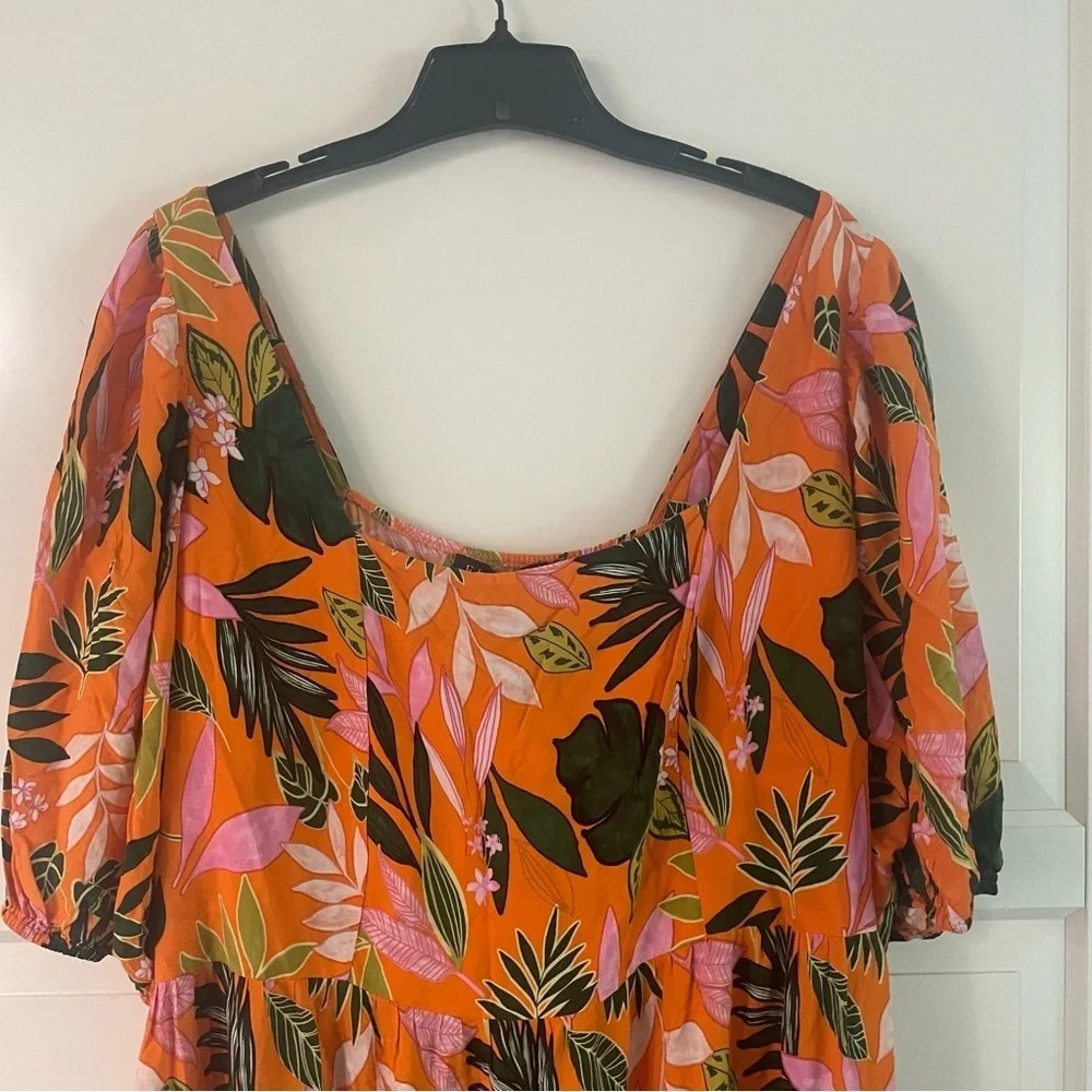 New! Eloquii puff sleeve empire waist tropical floral midi dress 15848 - Picture 5 of 11
